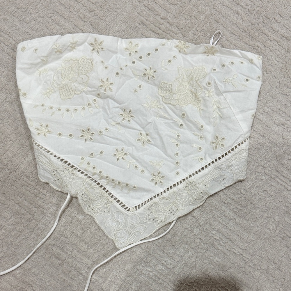 Zara brand new Embroidered White Bandana Top XS